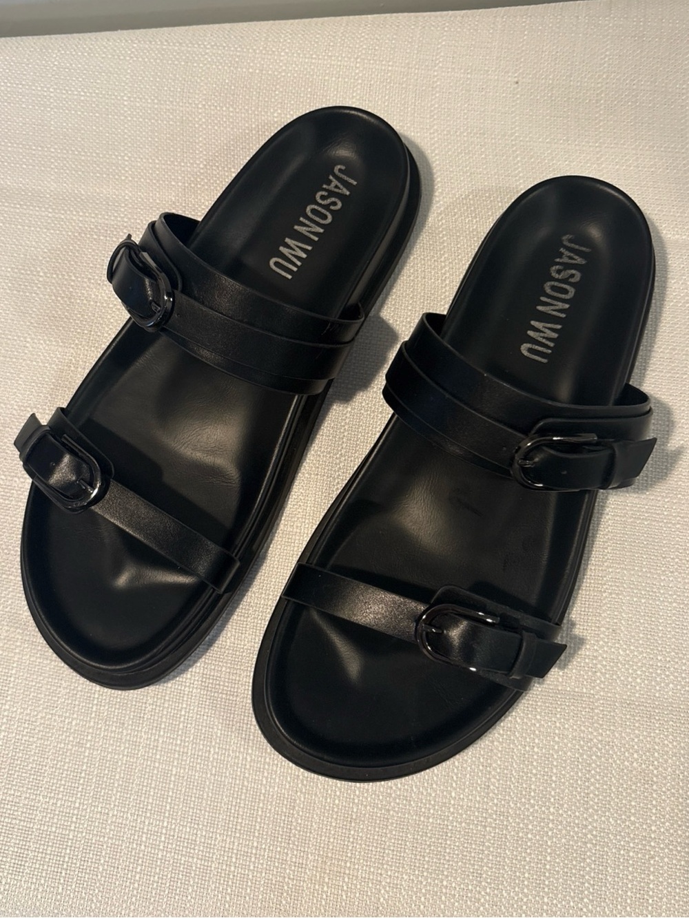 Jason Wu Black Double-Buckle Slide Sandals